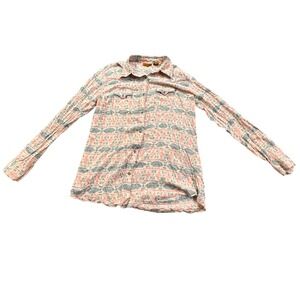 VTG Wrangler Women's Long Sleeve Button Up Shirt Geometric Print Pink Size‎ Med
